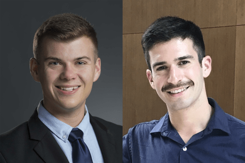 Sean McKenna (BS '17, Economics and Applied and Computational Mathematics, pictured on left), and Kyle Lakatos (MS '14, Biochemistry and Molecular Biophysics)