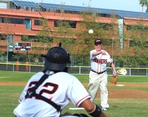 Mel Levet (BS '39, MS '40) Tosses First Pitch Against Occidental